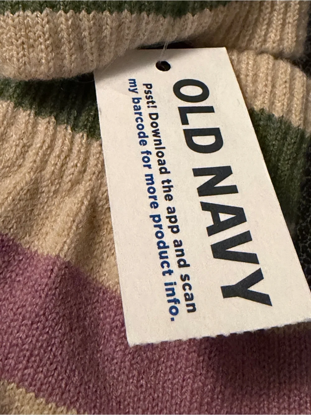 Old Navy Striped Knit Gloves in Beige with Red, Purple & Green Accents NWT